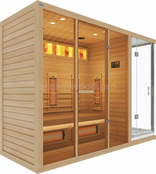 Трехместная инфракрасная сауна Comfort из кедра с керамическими излучателями с Душевой кабиной