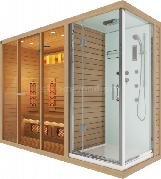 Трехместная инфракрасная сауна Comfort из кедра с керамическими излучателями с Душевой кабиной