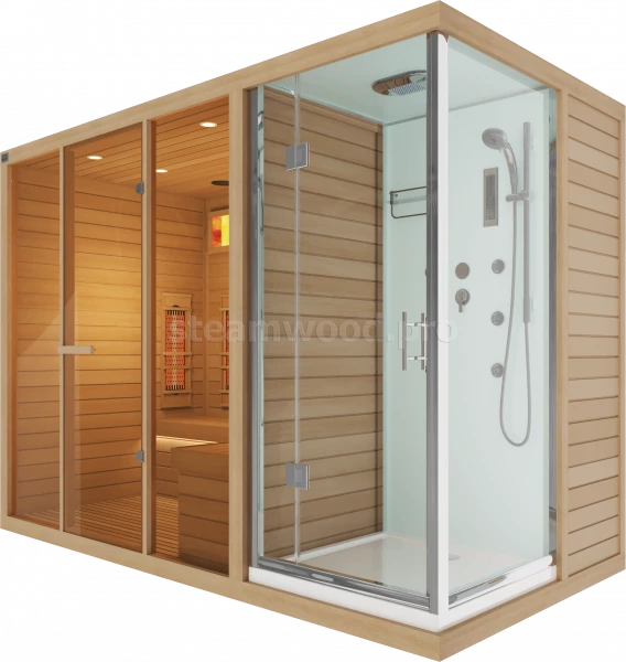 Четырехместная инфракрасная сауна Comfort из кедра с керамическими излучателями с Душевой кабиной